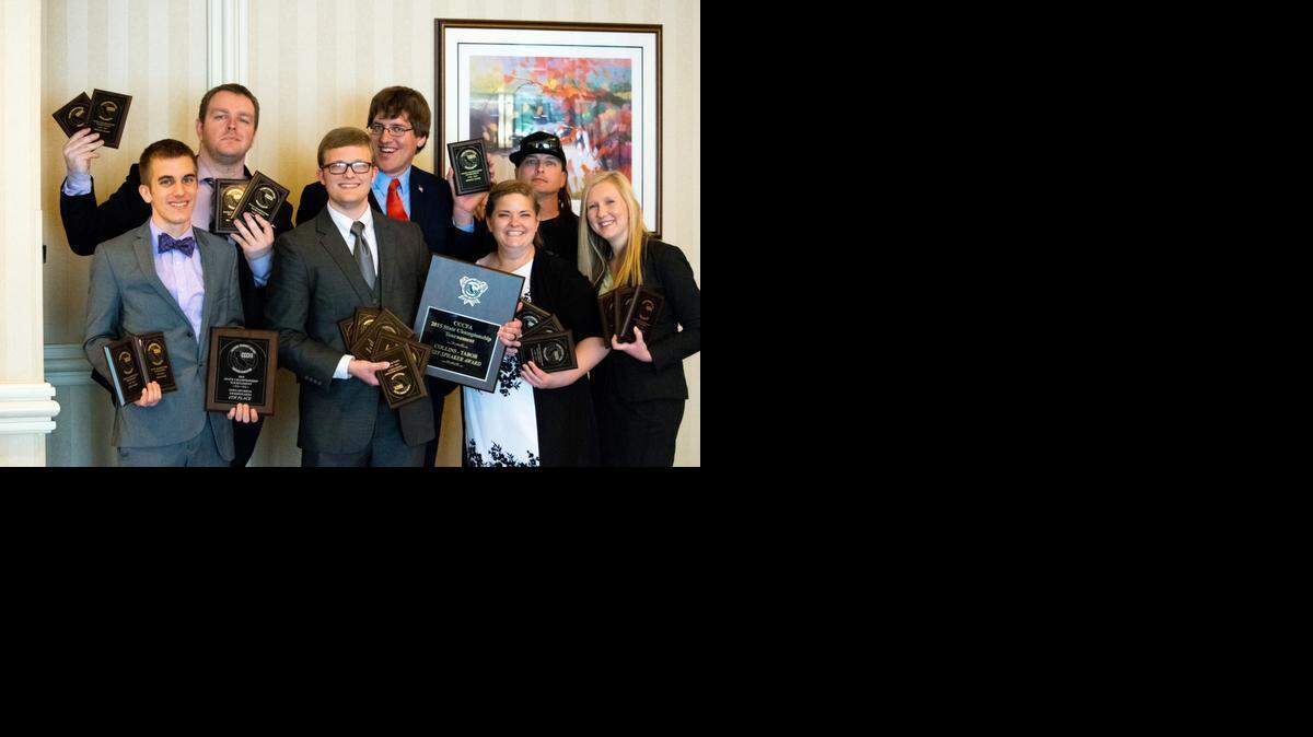 
The Modesto Junior College Speech and Debate Team show off their awards at the state competition. Back row, from left, are James Baugh, Ron Thompson and Tyrus Loveless; front row, from left, are Michael Rourick, Jon Sahlman, Megan Chatelain and Caterina Grossi.
