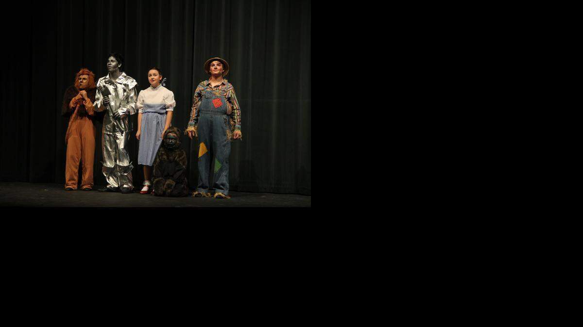 
The cast of the Johansen High School drama department production of “The Wizard of Oz” includes, from left, Brandon Guerrero as the Cowardly Lion, Sam Miranda as the Tin Man, Randi Padgett as Dorothy, Destiny Padgett as Toto and Steven Jones as the Scarecrow. Destiny attends Rose Avenue Elementary School. The others are Johansen students.
