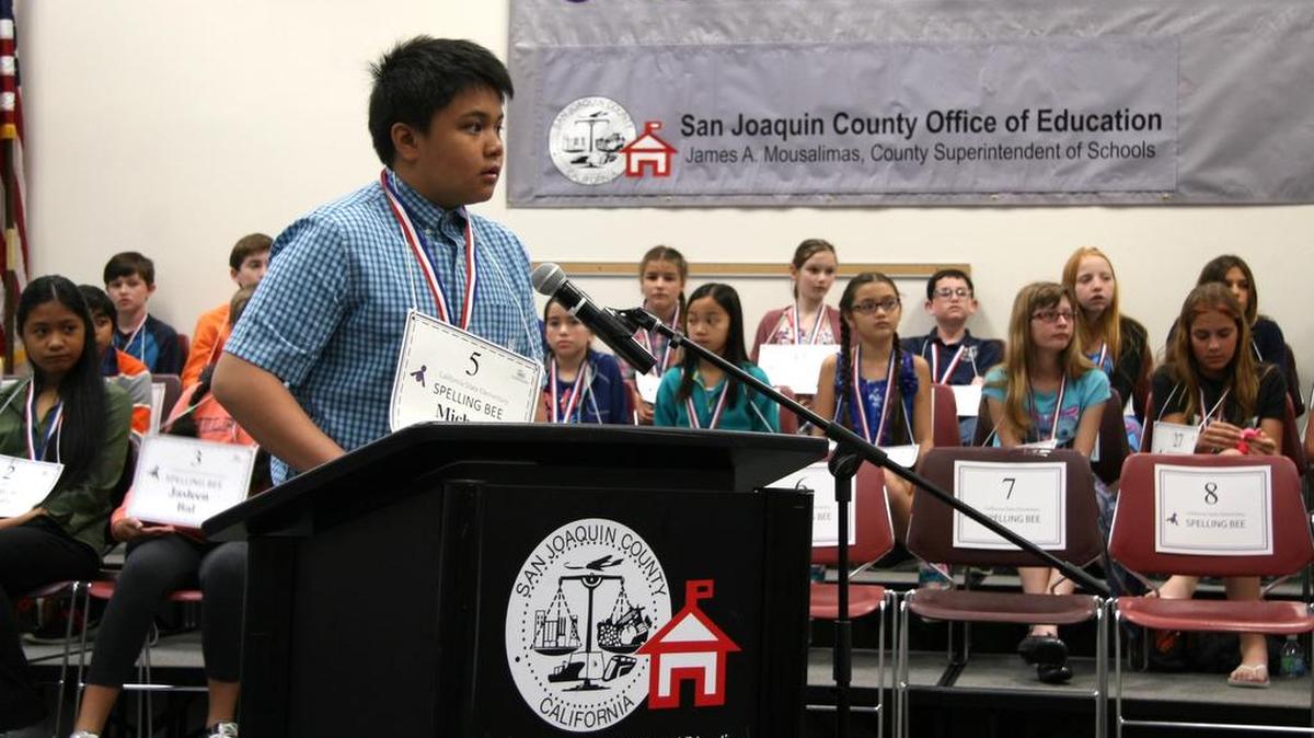 Michael Balerite, 11, a sixth-grader at Ustach Middle School of the Sylvan Union School District in north Modesto, came in a finalist in the State Elementary Spelling Bee held in Stockton, Calif., on April 23, 2016.