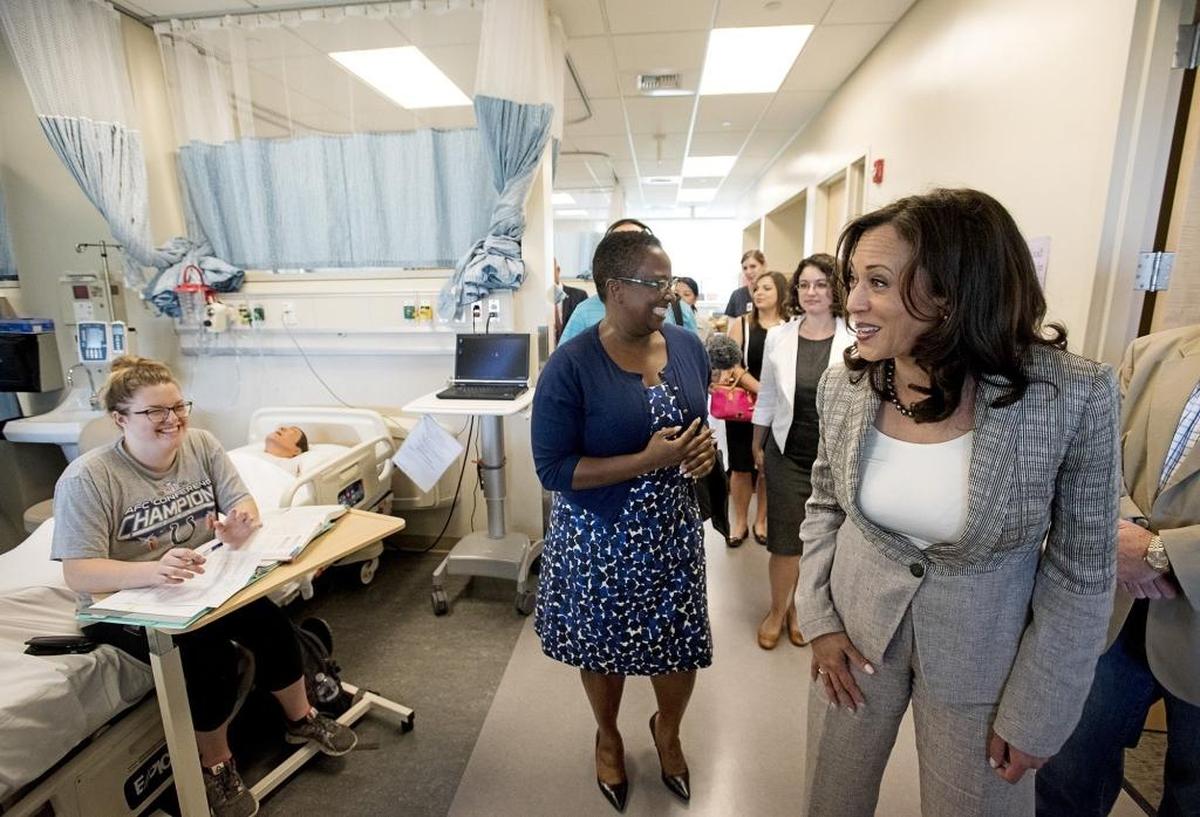 Then-California Attorney General Kamala Harris visited Modesto Junior College to tour the west campus respiratory care program in 2016.