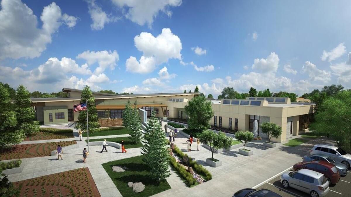 An artist’s rendering shows the Yosemite Community College District office building now under construction.