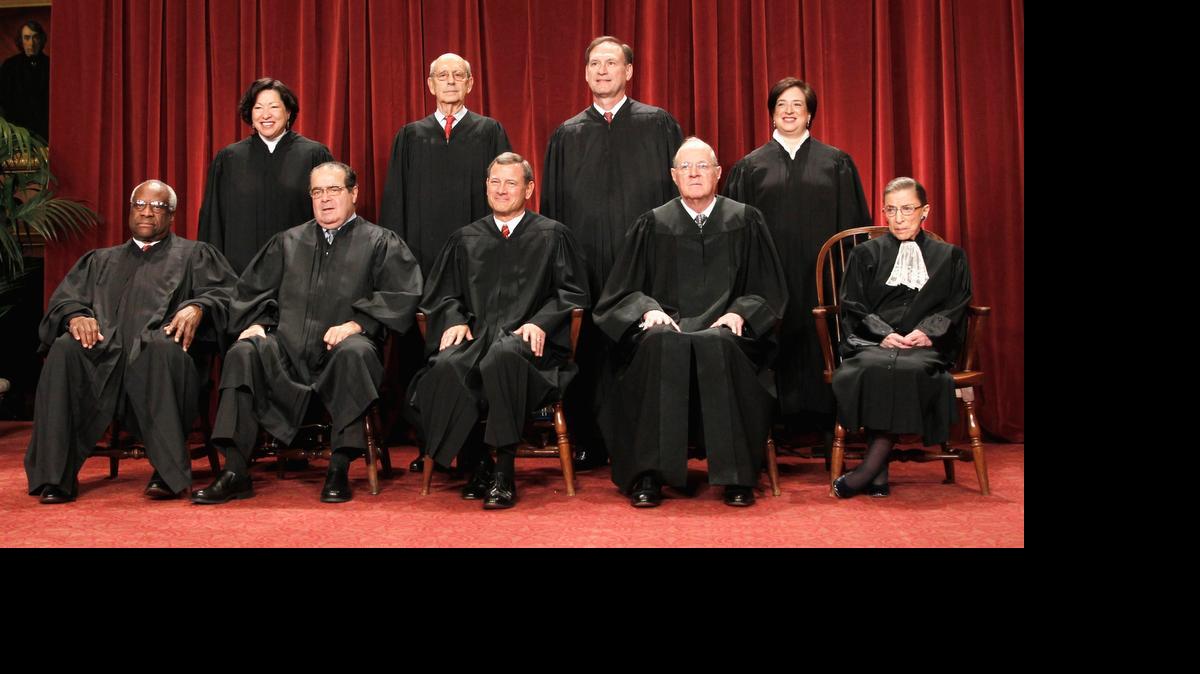
Justices of the U.S. Supreme Court gather for a group portrait at the Supreme Court in Washington in 2010. Associate Justice Sonia Sotomayor is standing first on the left.
