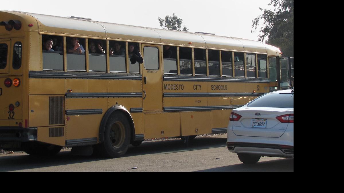 
A car ran a red light and crashed into a Modesto City Schools bus carrying some 50 high school students in downtown Modesto on Nov. 25. In all of 2014, there were 17 Stanislaus County school bus crashes the CHP investigated, five involving Modesto buses.

