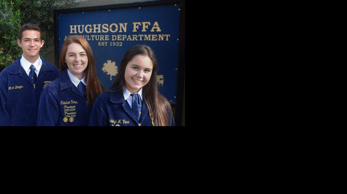 
Three of the members of the winning Hughson FFA team, Mark Borges, 16; Kristen Voss, 17; and Madelyn Vaca, 16. The Hughson High School FFA poultry judging team placed first in a national competition.
