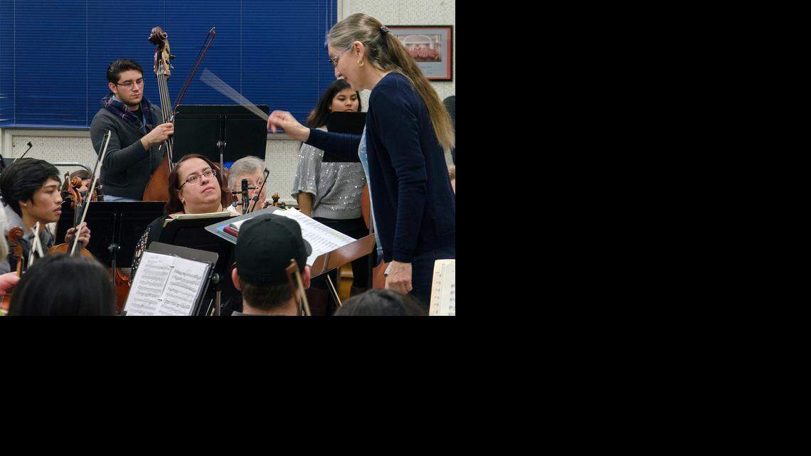 
Anne Martin conducts a rehearsal of MJC’s Community Orchestra.

