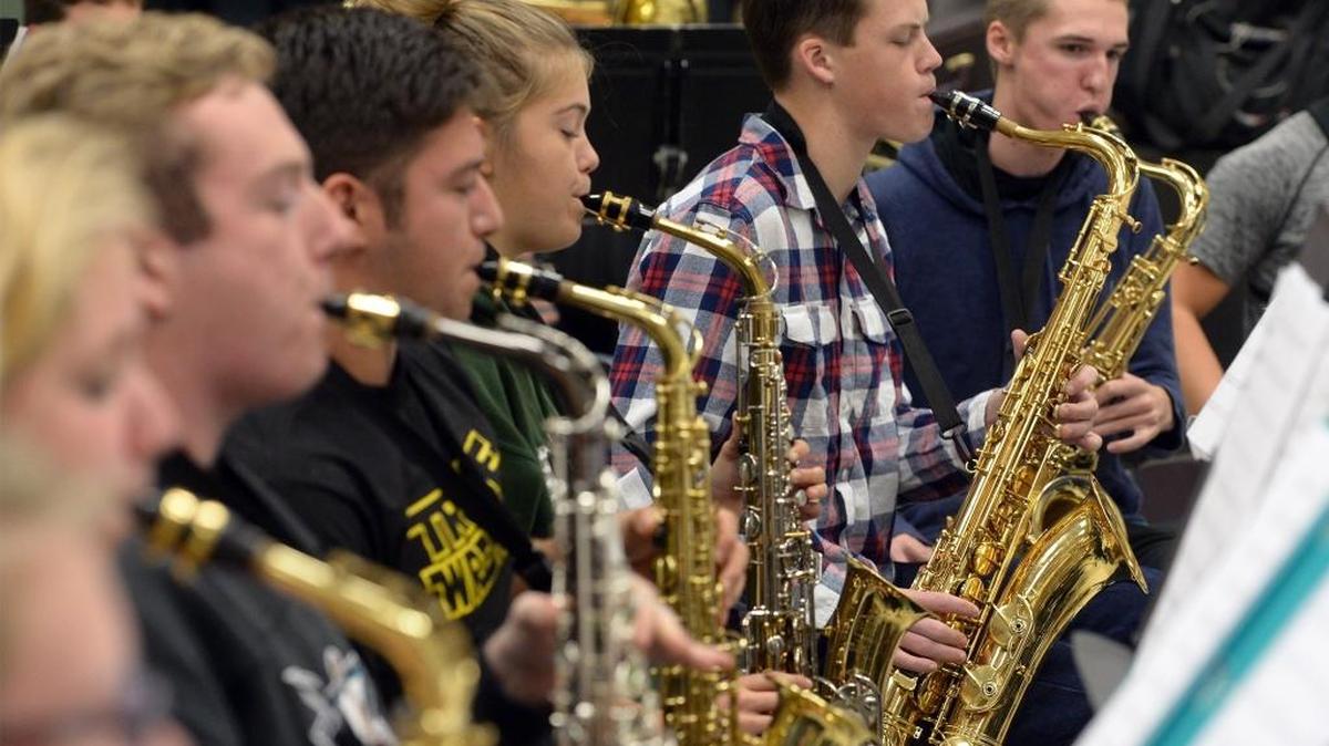 The Pitman High School Wind Ensemble has been invited to play at Carnegie Hall, representing California. It is seen rehearsing Tuesday, Dec. 8, 2015, at the Turlock school. At center is Alex Estep, a junior playing the tenor sax.