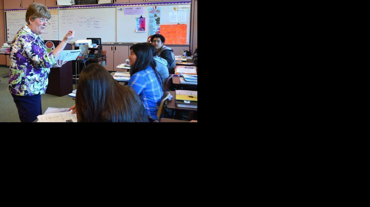 
Teacher of the Year Debbie Sessa leads a second-year French class at Johansen High on Wednesday. 
