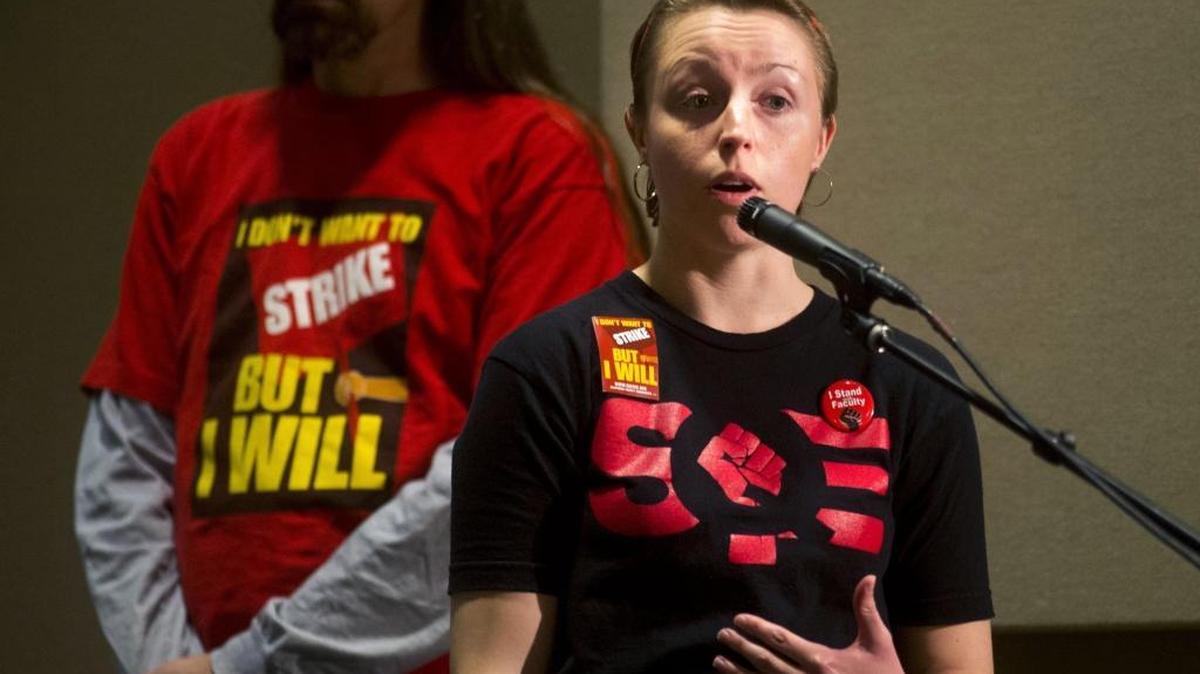Stanislaus State student Raina Chelise voices her opinion during an open forum for the Stanislaus State President Search Committee at California State University, Stanislaus, in Turlock on Wednesday, Feb. 17, 2016.