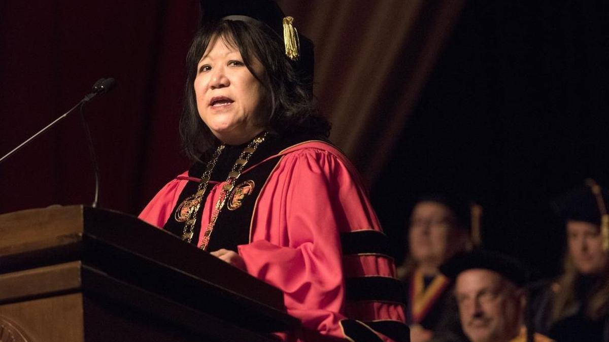 California State University, Stanislaus President Dr. Ellen Junn speaks during the presidential inauguration ceremony at California State University, Stanislaus, in Turlock, Calif., on Thursday, March 30, 2017.