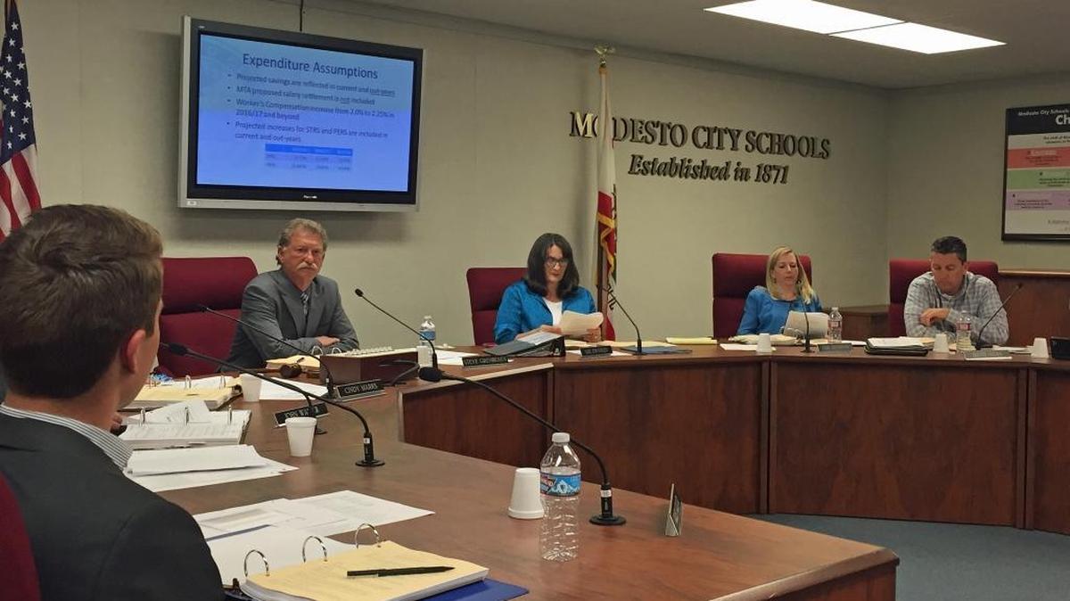 Members of the Modesto City School board meet on Monday, Feb. 29, 2016.