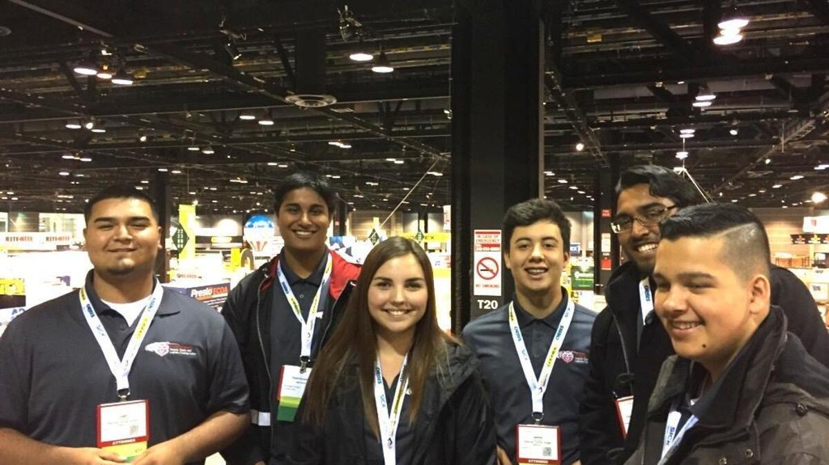 Six students from Patterson High’s program were picked to go to the ProMat trade show held at McCormick Place in Chicago the week of April 3-7. from left, Manny Ochoa, Shahil Chowdaury, Leah Sheets, Jaime Chavez, Michael Vasquez and Angel Rosas, all of Patterson, CA.