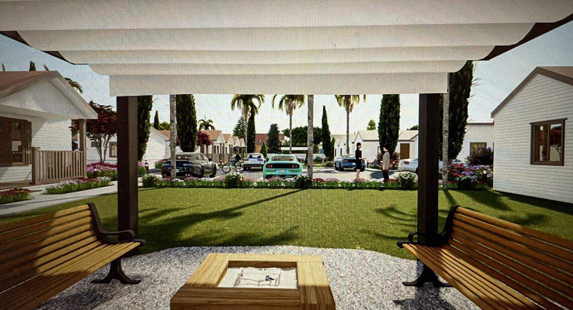 A rendering shows the common gathering area in a 67-home low-income project discussed by the Riverbank City Council on Feb. 25, 2025.