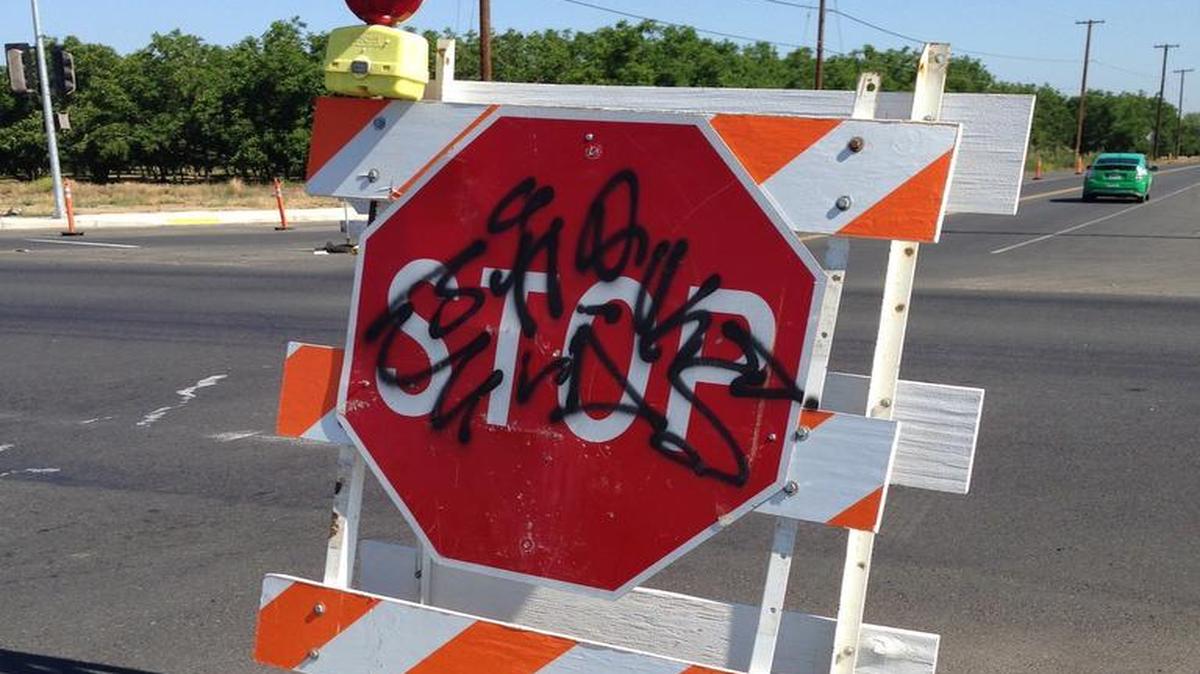 
A crash that sent two children to the UC Davis Medical Center may have been partially caused by tagging covering a temporary stop sign in Modesto, authorities said.



