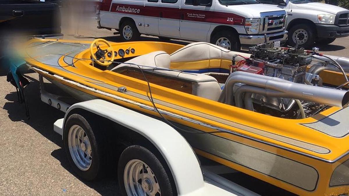 Speed boat involved in a crash with a jet ski at the Modesto Reservoir Sunday morning May 28, 2017.