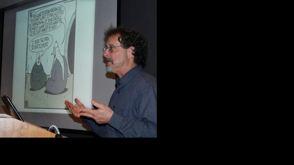 
“Rubes” cartoonist Leigh Rubin brought his humorous program “A Twisted Mind Is a Terrible Thing to Waste” to The Modesto Bee on Thursday evening as part of The Bee’s Customer Appreciation Month celebration.
