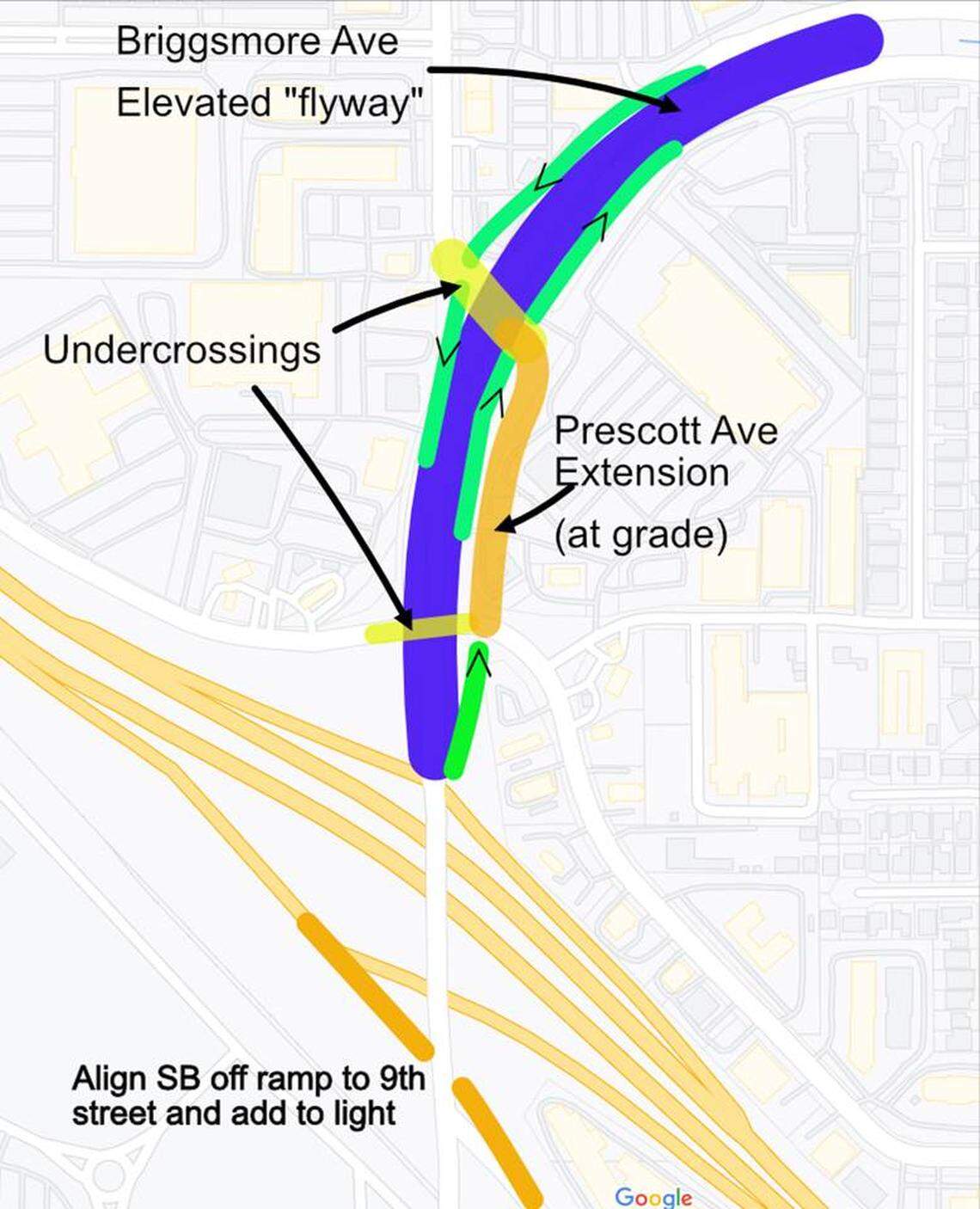 Jeremy Hannon suggested elevating Briggsmore Avenue over its current alignment among his ideas for the Highway 99 interchange. The Modesto Bee asked readers how they would fix the complicated junction in April 2022.