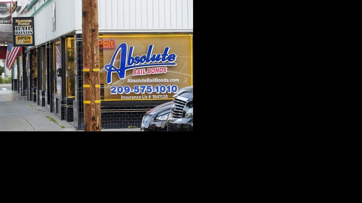 Bail bonds establishments on H Street in Modesto.