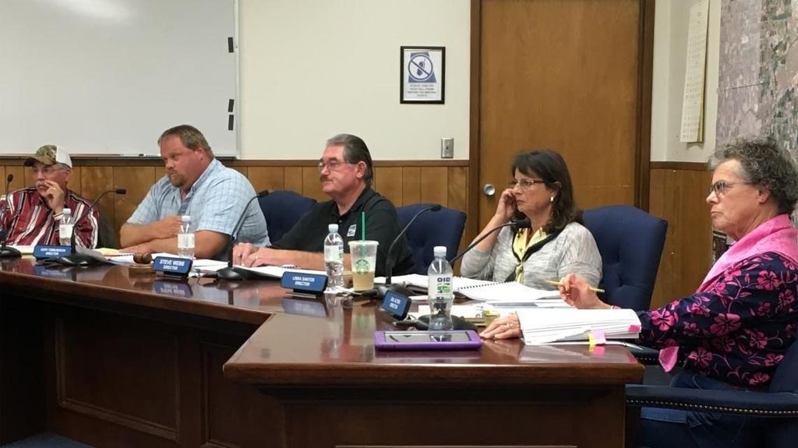 L-r at April 2016 Oakdale Irrigation District board meeting, board members Herman Doornenbal, Gary Osmundson, Steve Webb, Linda Santos and Gail Altieri.
