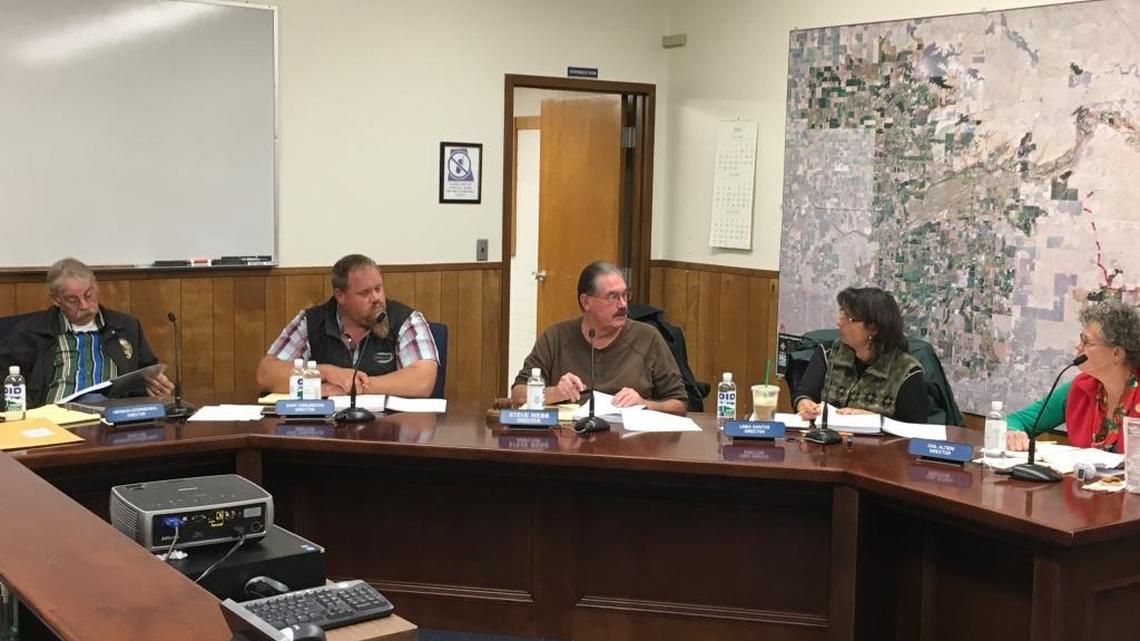 An Oakdale Irrigation District board meeting Dec. 6. From left, board members Herman Doornenbal, Gary Osmundson, Steve Webb, Linda Santos and Gail Altieri.