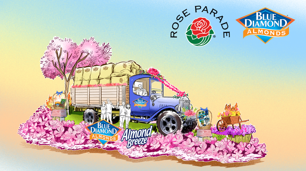 An artist rendering shows the float for Blue Diamond Growers in the Tournament of Roses Parade in Pasadena CA on Jan. 1, 2022.