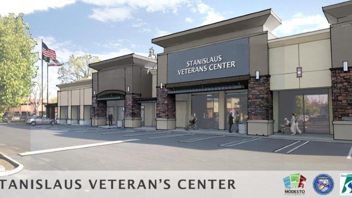 An artist rendering shows the Stanislaus Veterans Center at the Sylvan Square shopping center in Modesto.
