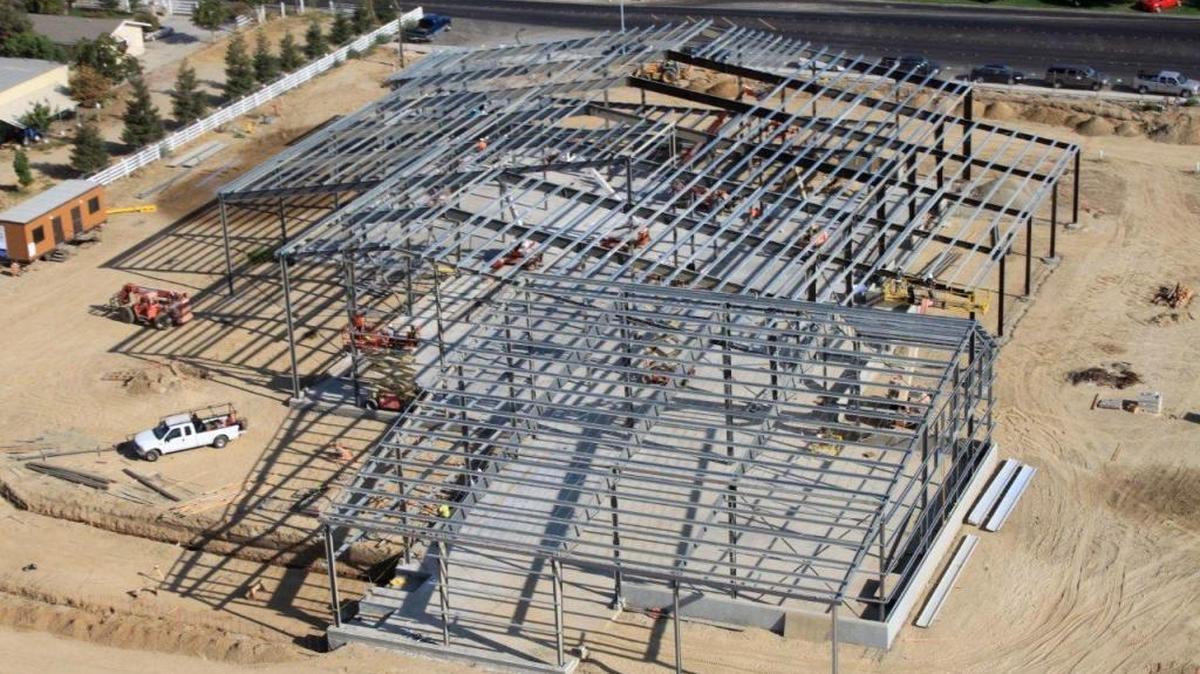 
An aerial view of the $12.5 million, 30,000-square foot Dust Bowl brewery rises at Fulkerth Road and Dianne Drive, just west of Highway 99 in Turlock, pictured Sept. 3, 2015.
