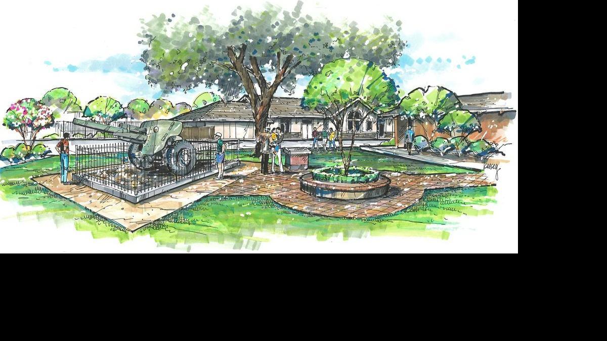
A conceptual drawing of the Central park placement of cannon that sat at the Turlock War Memorial.
