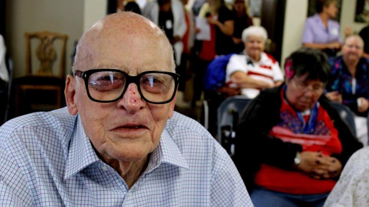World War II veteran Tom Hillsamer, 90, speaks of his time in the U.S. Navy as a teen at the close of the war. He served as a gunner on a repurposed freighter used to deliver goods to troops in Europe, north Africa and South America.