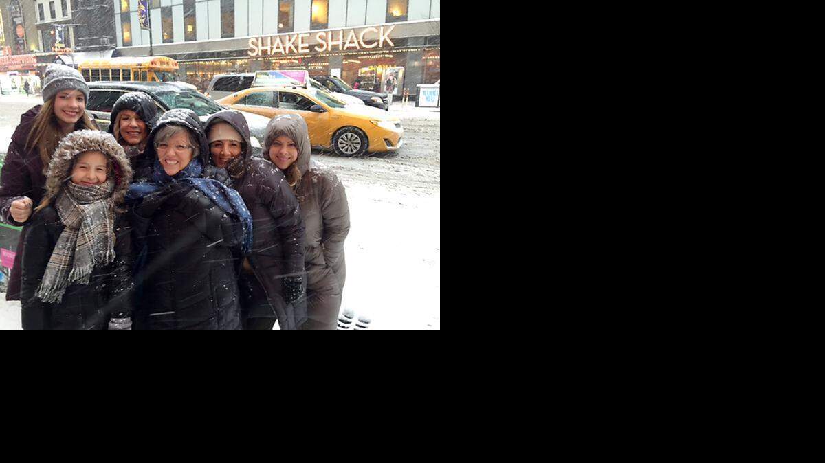 
Turlock residents Sonja Iltis, Nancy Daley, Erin Nelson, Camille Nelson, Gloria Smallwood and Audrey Smallwood brave the chill in New York City.
