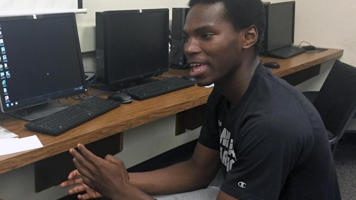 Lamont Spellman will graduate next week from Roselawn High, a continuation school, in Turlock, Calif., and be admitted to California State University, Stanislaus, already with one course under his belt, He is pictured on the last day of class, May 18, 2016.