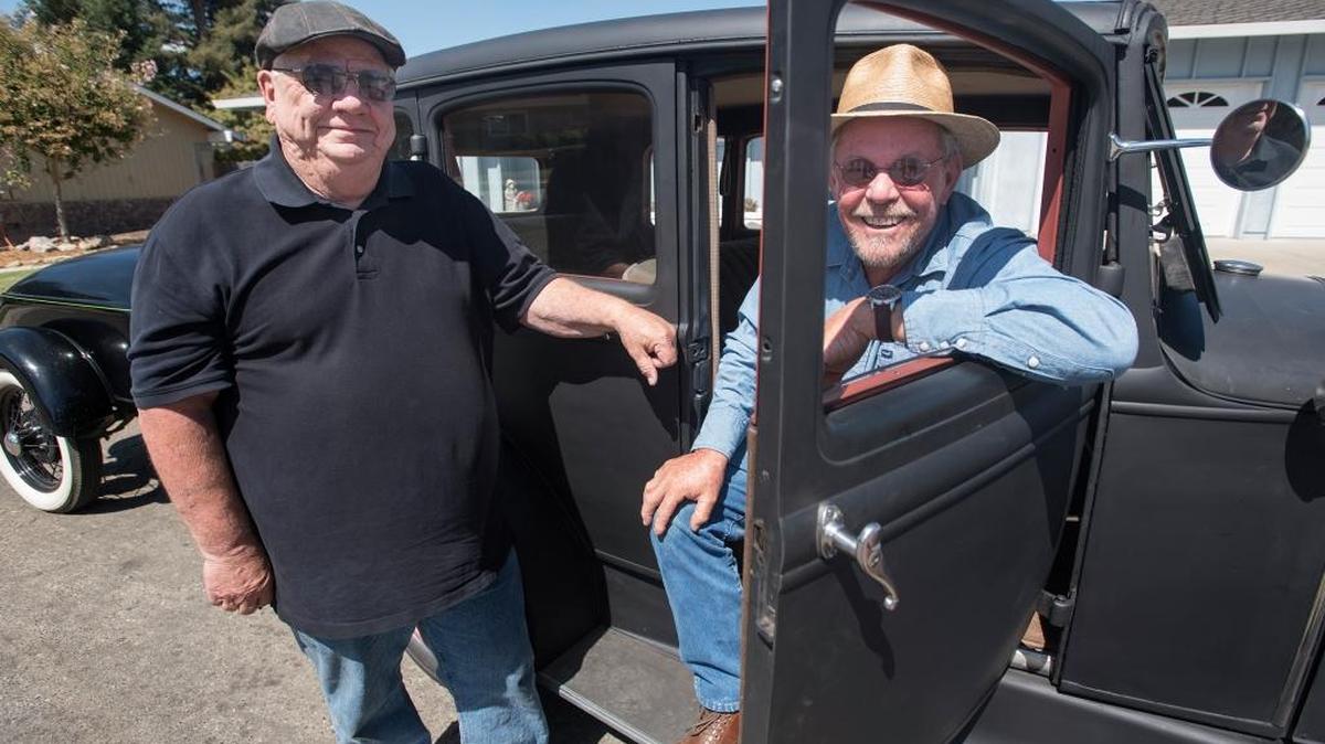 Larry Reed, left, and Ray Morey are embarking on a cross county road trip in Reed's 1931 Model A Ford. Photographed in Turlock, Calif., on Thursday, Sept. 13, 2017.
