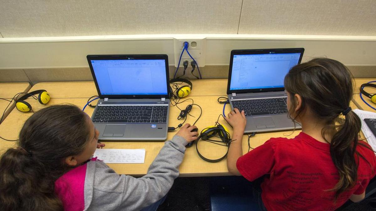 Turlock will be joining the high speed internet world, now mostly available at schools, with 1 gig connections being offered by AT&T. Here fifth-graders take part in an enrichment program at Chrysler Elementary School in Modesto, CA, in 2016.