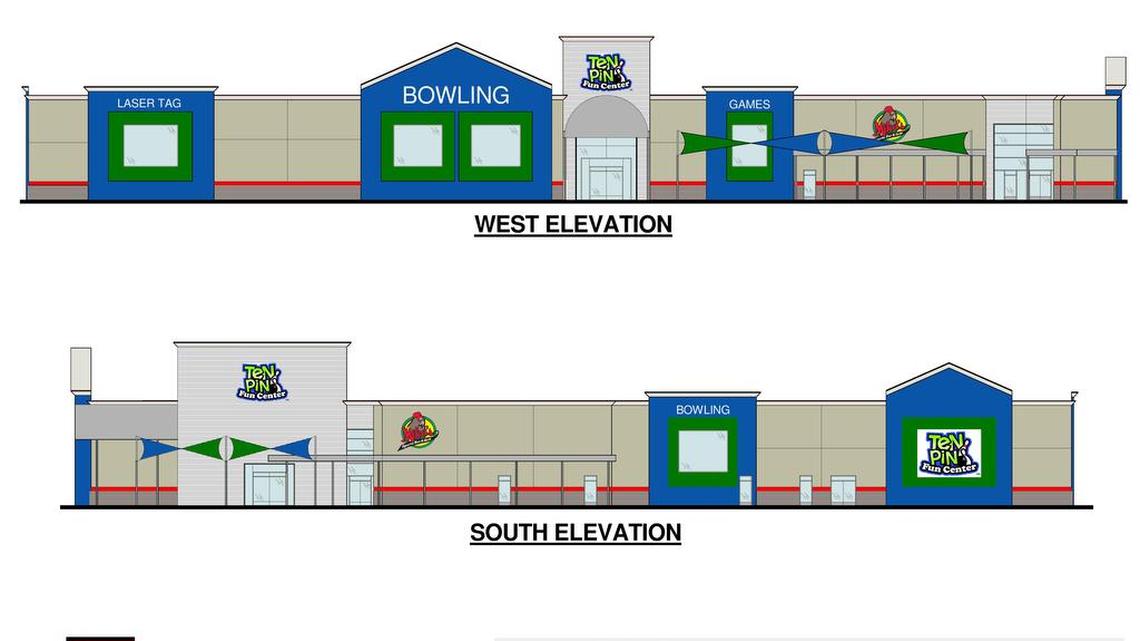 Rendering by JKS Design of the Ten Pin Fun Center proposed for Countryside Drive and expected to open mid-2017. Plans call for bowling, bocce ball, laser tag, arcade, sports bar and restaurant at the site across from Lowe’s in north Turlock.