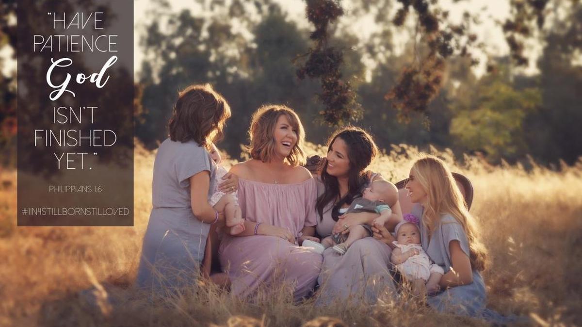 Elizabeth Severson, second from left, is pictured with a cousin and friends in a stillbirth awareness campaign.