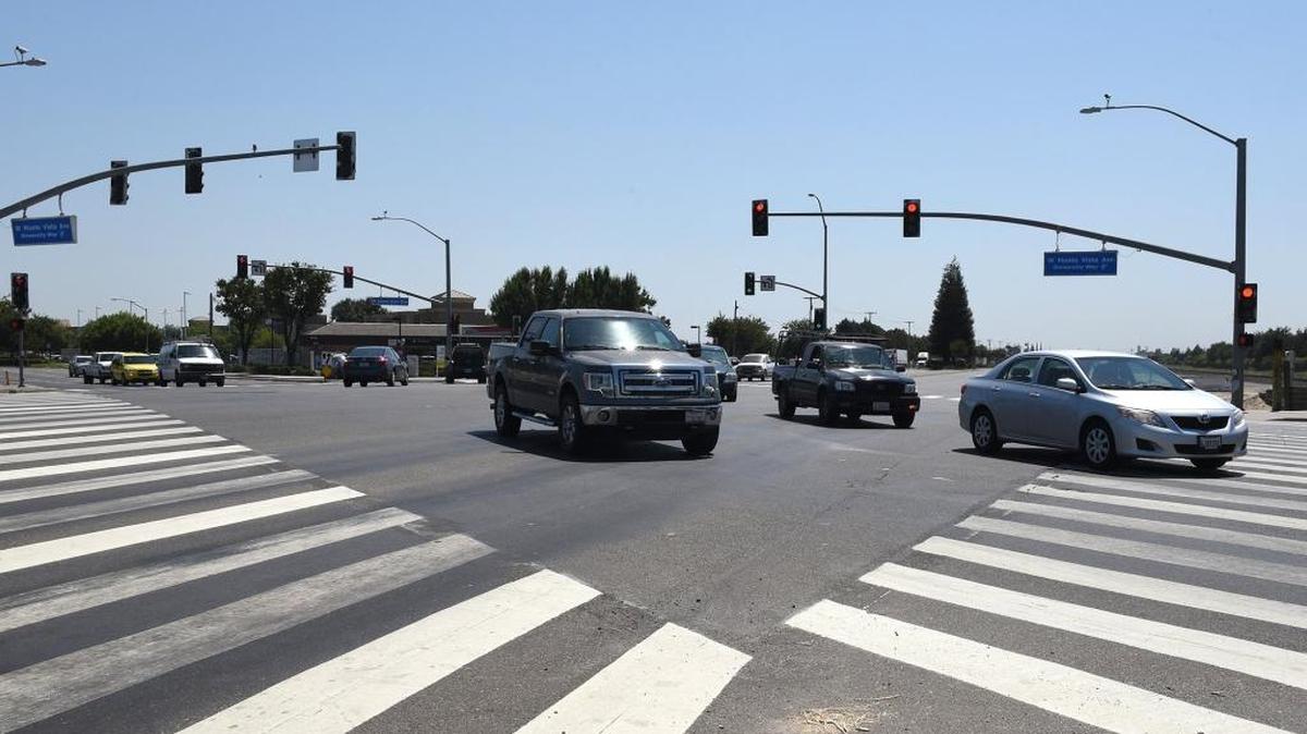 The intersection of Monte Vista Avenue and Golden State Boulevard in Turlock, Calif., is pictured Aug. 12, shortly before before the first closure.