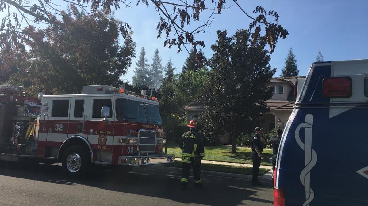 The Turlock Fire Department responded to a fire on Wyndfair Drive that burned the backyard of a home.