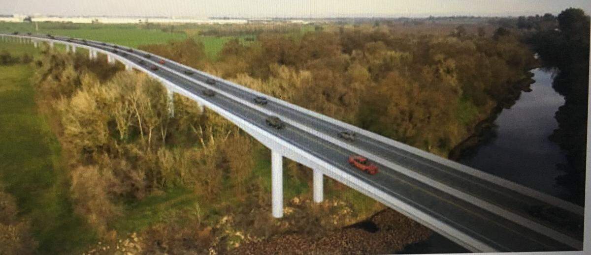 A rendering shows a proposed bridge over the Tuolumne River between Garner Road in Modesto and Faith Home Road in Ceres.