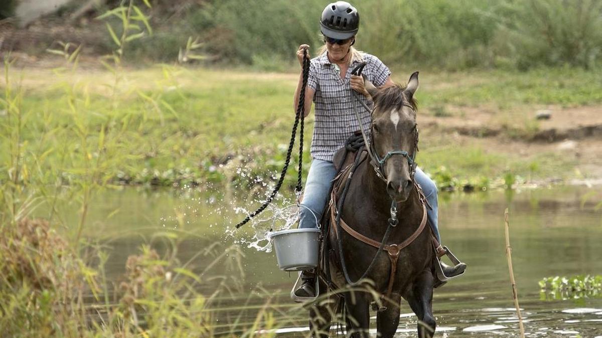 
Cynthia Snyder of Wallace retrieves a bucket of water from the river during the Trail Challenge obstacle course put on by the Backcountry Horsemen Mid Valley unit on Sept. 12 at Gateway Park along the Tuolumne River in Modesto.
