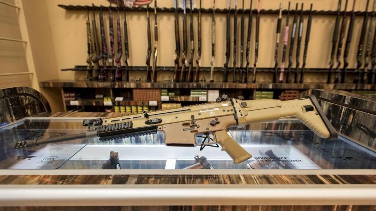 A semi-automatic FN Scar is available at Called2Arms gun shop in Modesto on Tuesday.