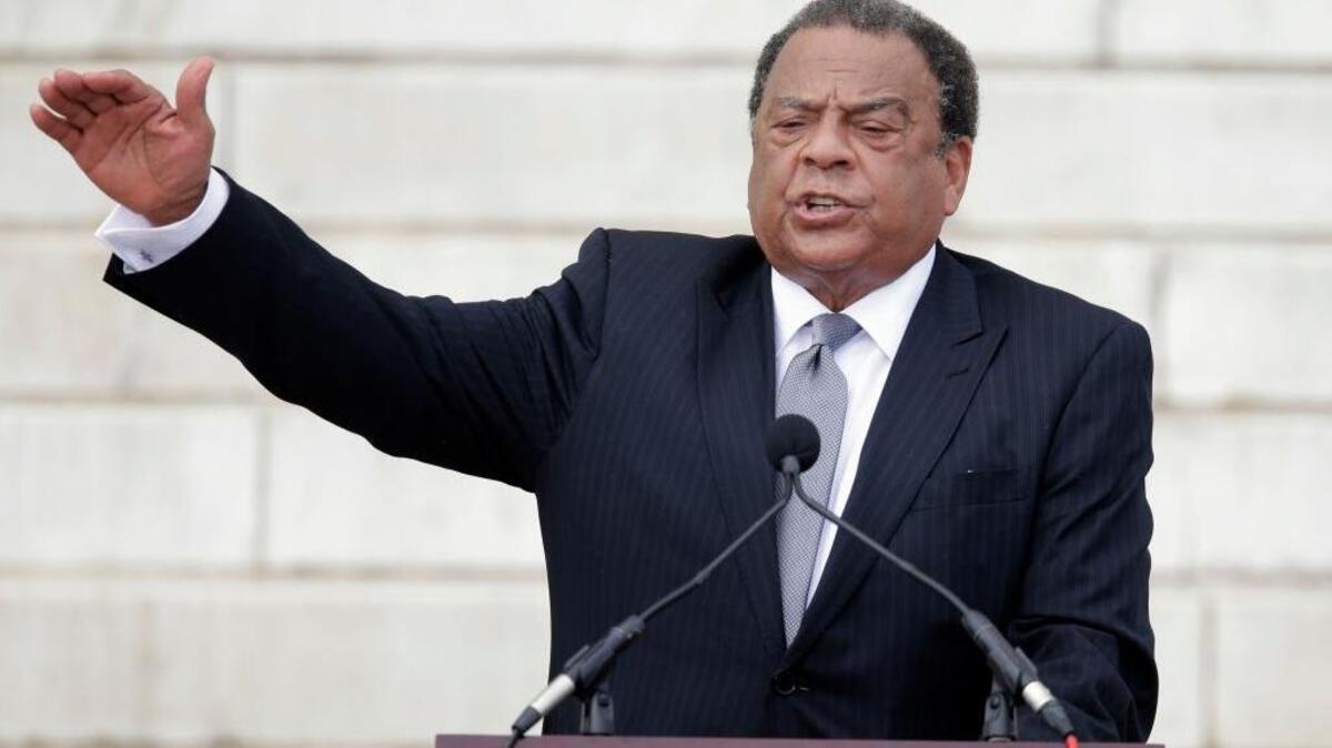 In this Aug. 28, 2013, file photo, former United Nations Ambassador Andrew Young speaks at the Let Freedom Ring ceremony at the Lincoln Memorial in Washington to commemorate the 50th anniversary of the 1963 March on Washington for Jobs and Freedom. Young, a former Atlanta mayor and United Nations ambassador, will speak at Modesto Junior College as part of its 23rd annual Martin Luther King Jr. Commemoration.