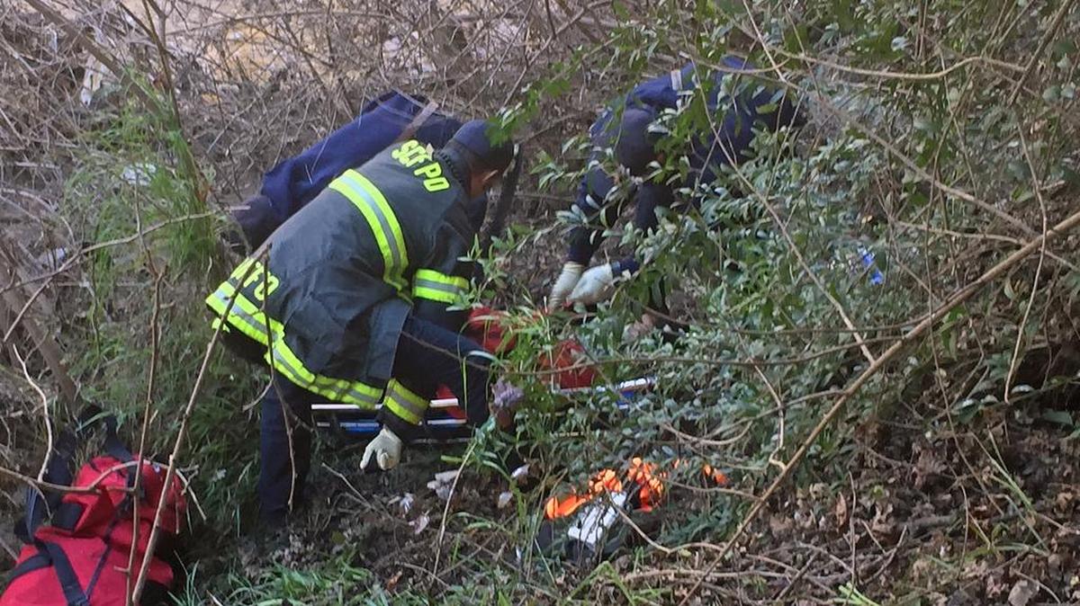 Modesto firefighters rescued a man from Dry Creek behind E&J Gallo Winery on Monday, Feb. 1, 2016.
