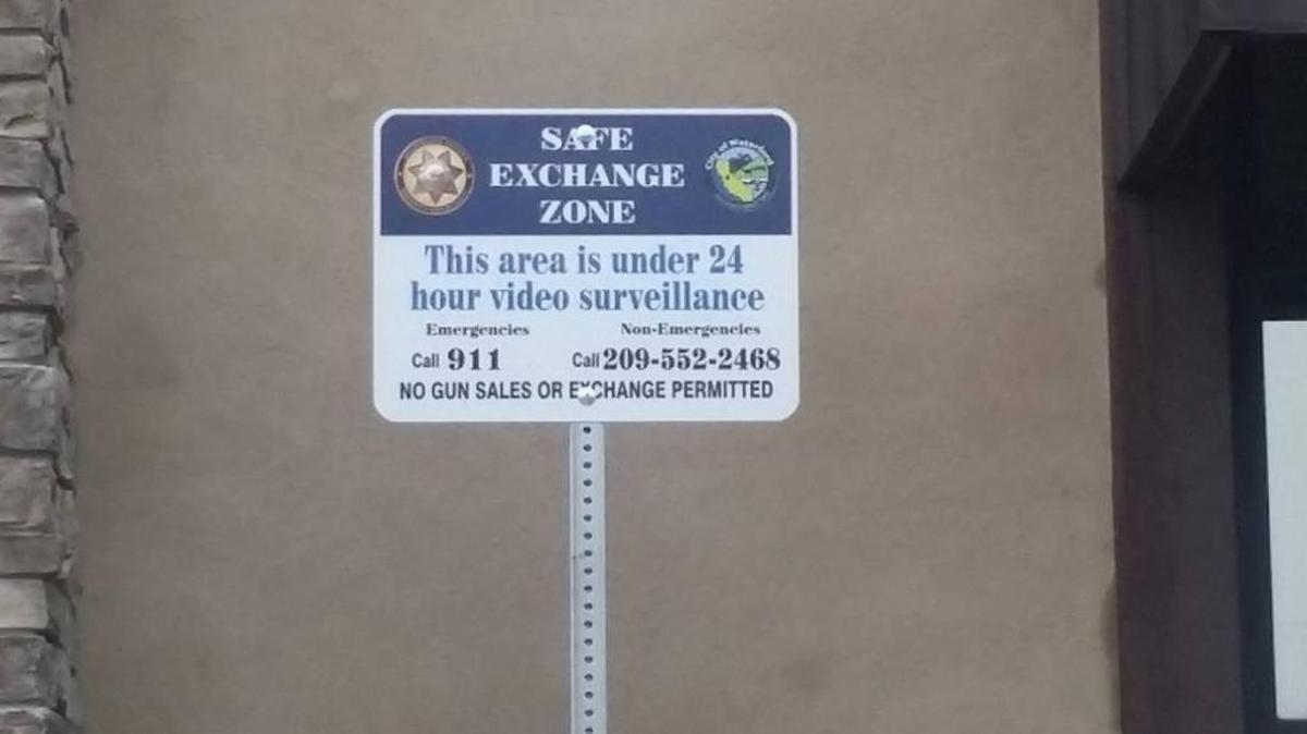 A safe exchange zone in front of City Hall in Waterford us under 24-hour video surveillance.