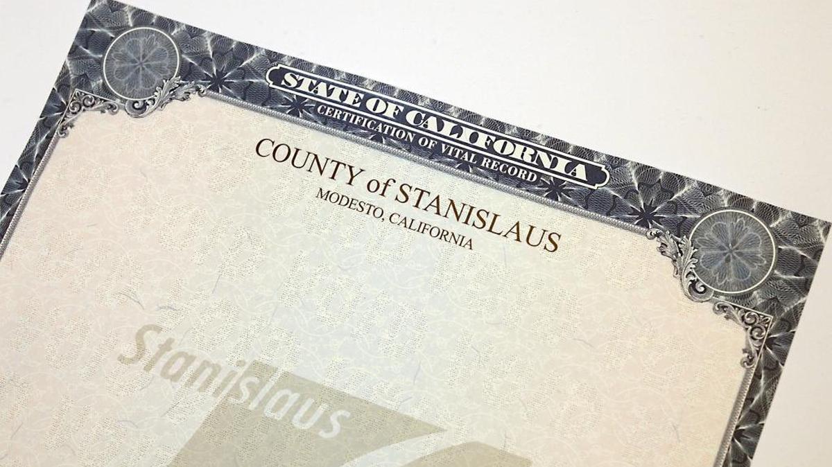 Security paper used to print birth, death and marriage certificates is pictured. The certificates were limited from the county clerk-recorder’s office because the companies that use the multiple print system to produce the paper have either closed or eliminated their operations.