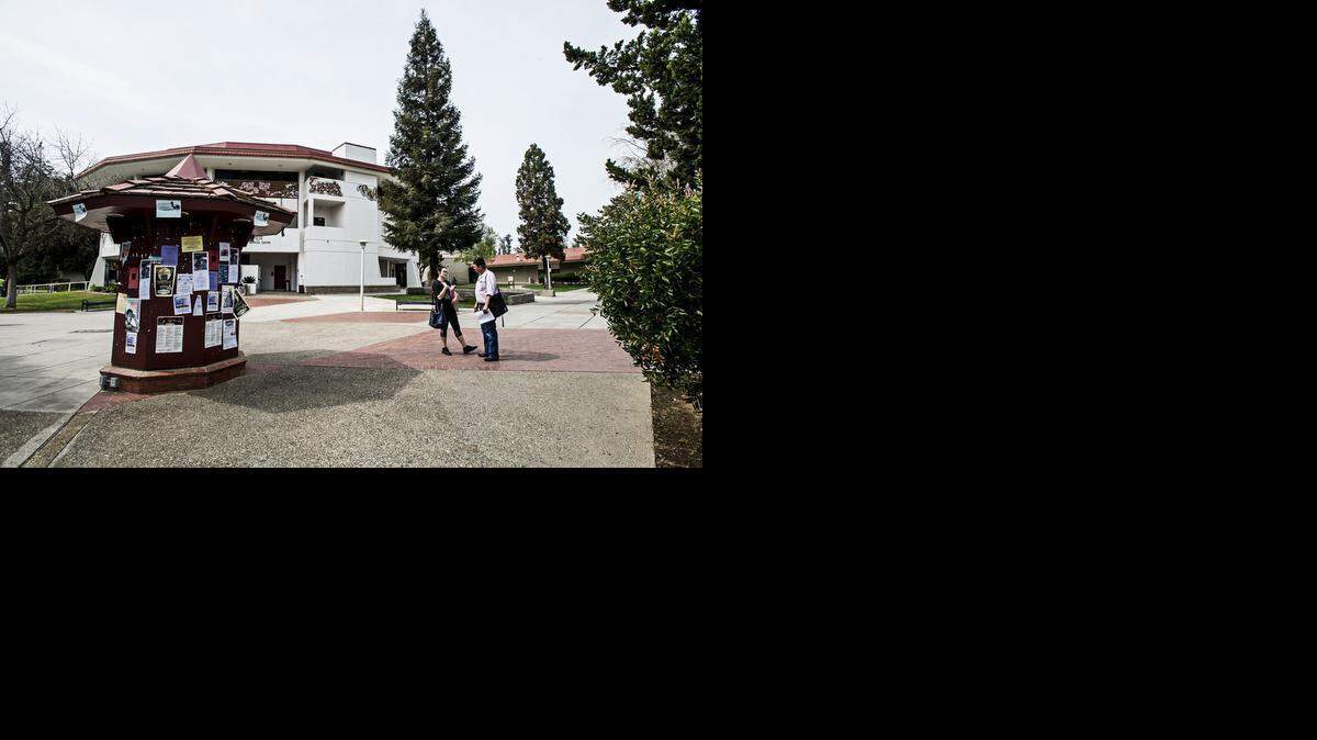 
The Merced College quad in Merced, Calif., on Friday. A Merced College group called Students for Liberty is attempting to expand the free speech zone.
