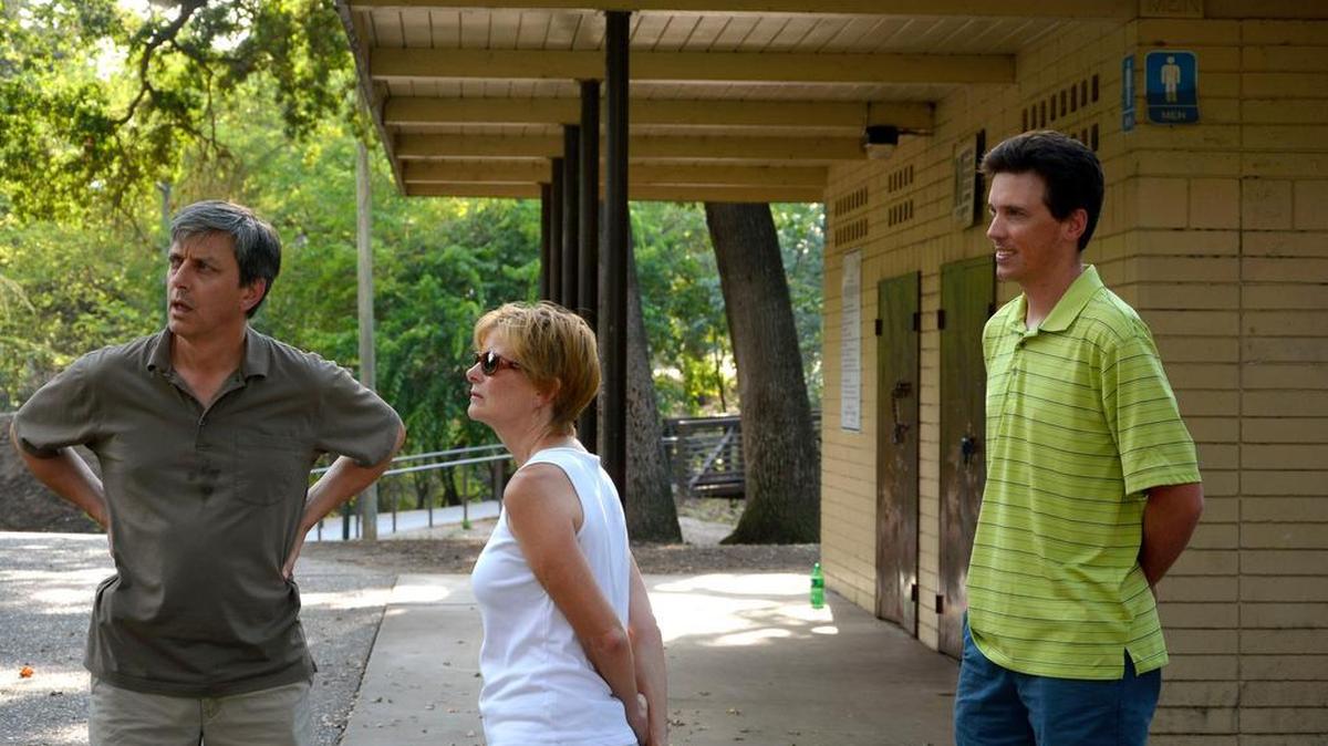 
La Loma neighborhood residents John and Margaret Kalal and Colin Fitzgearl, right, discuss concerns Thursday about the homeless and criminal activity in Moose and Kewin Parks in Modesto.
