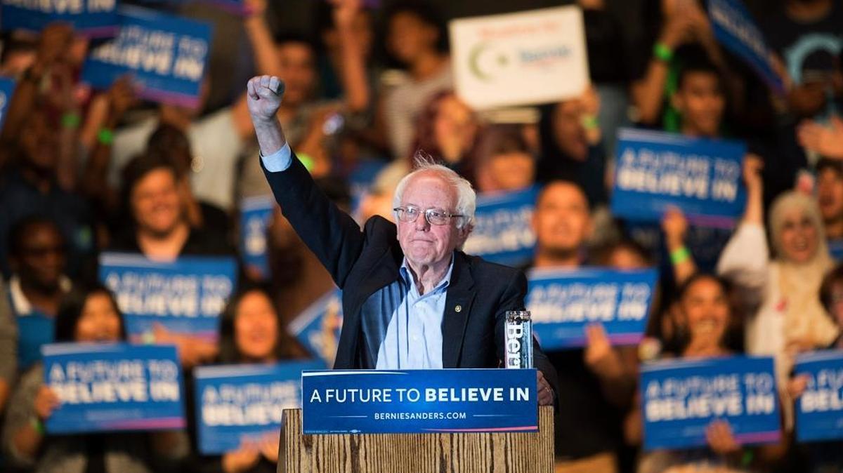 Democratic presidential contender Sen. Bernie Sanders addresses a rally in Sacramento last month.