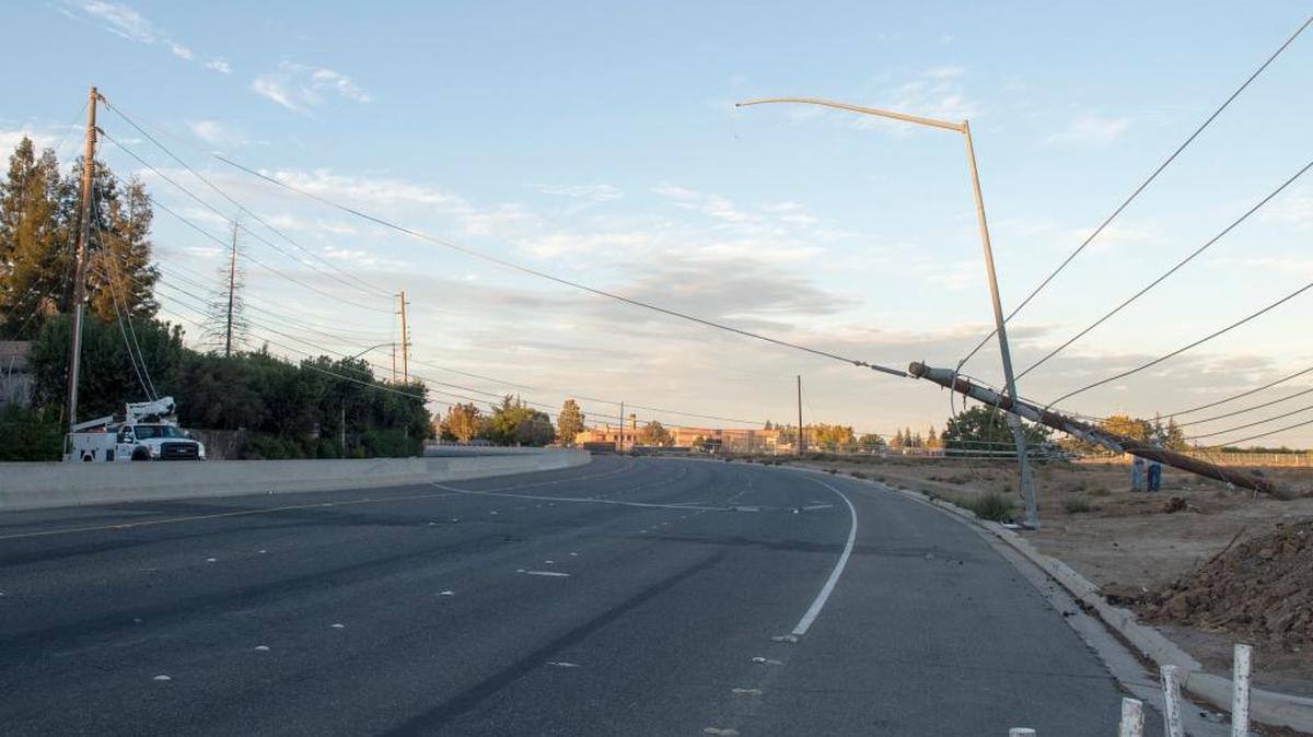 Power lines were down on Claus Road after a car crashed into a power pole on Sunday, Nov. 1, 2015.