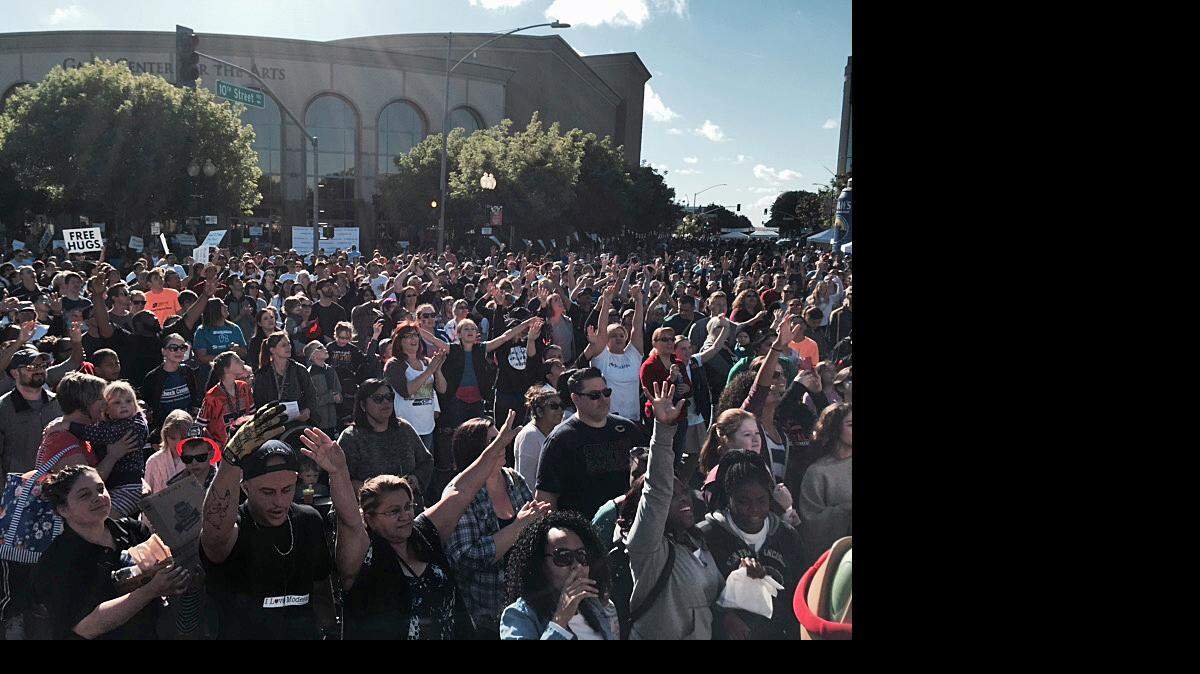 The "Love Modesto" event in Modesto, Calif., drew thousands to downtown on Saturday, April 23, 2016. After the greeting, community volunteers spread out across town to spread their "love" and help clean up the city.