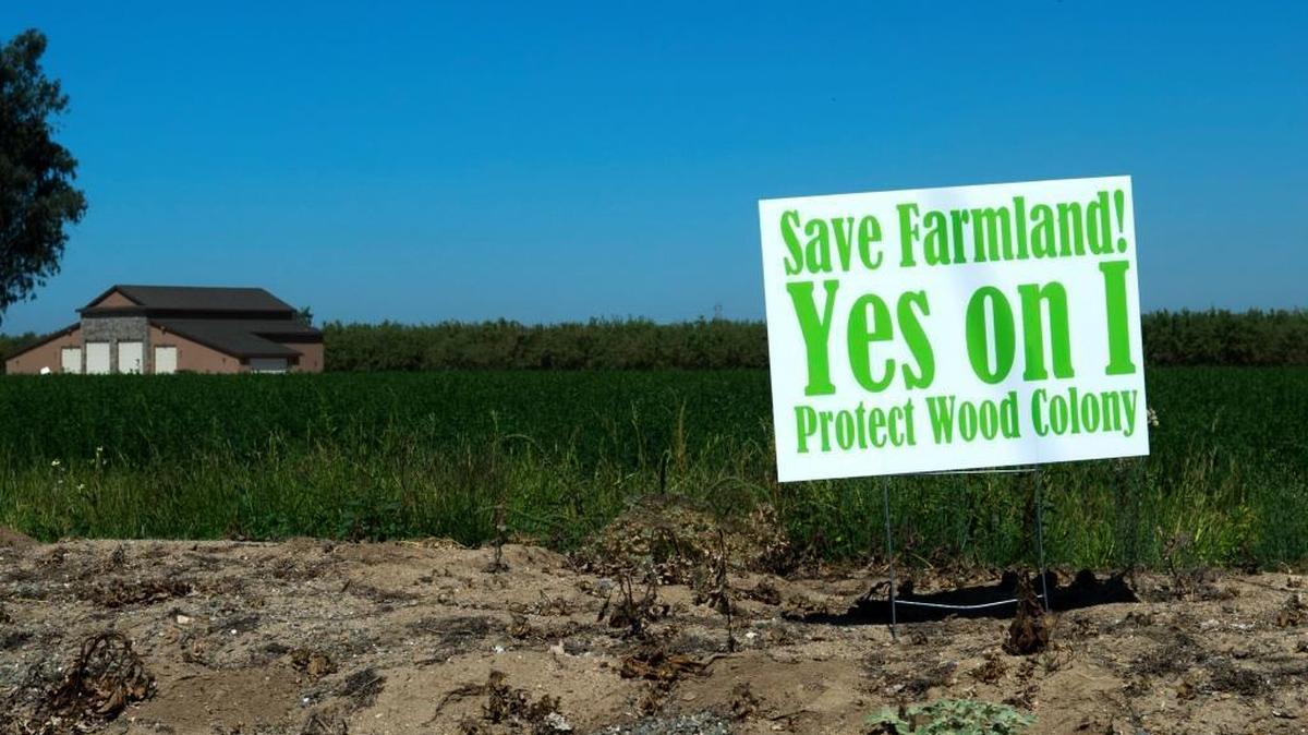 A sign encouraging voters to vote yes on Measure I is displayed in the Wood Colony Area in Modesto California on September 7, 2015.