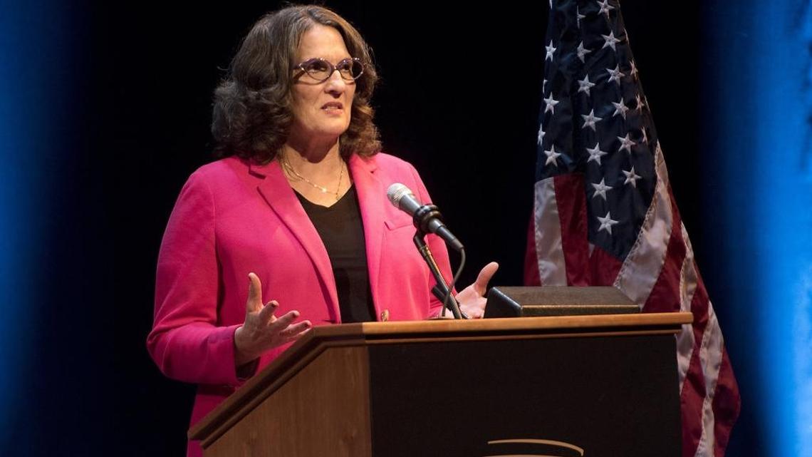 Candidate Sue Zwahlen speaks during a U.S. Congressional District 10 Democratic Party candidate debate at the Gallo Center for the Arts in Modesto on Friday, Jan. 5, 2018.